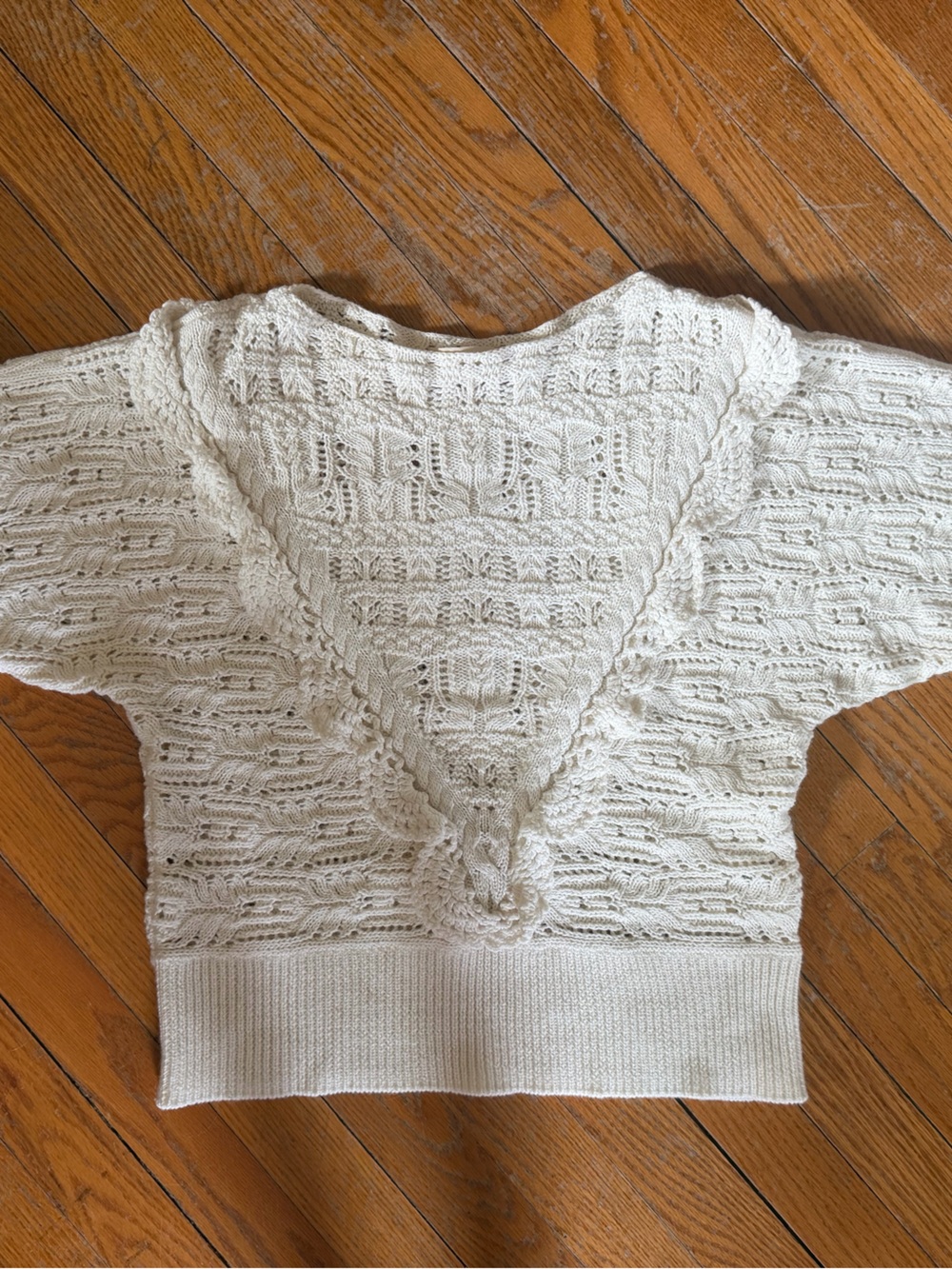 Sezane Cream Cable-Knit V-Neck Sweater - Picture 3 of 12